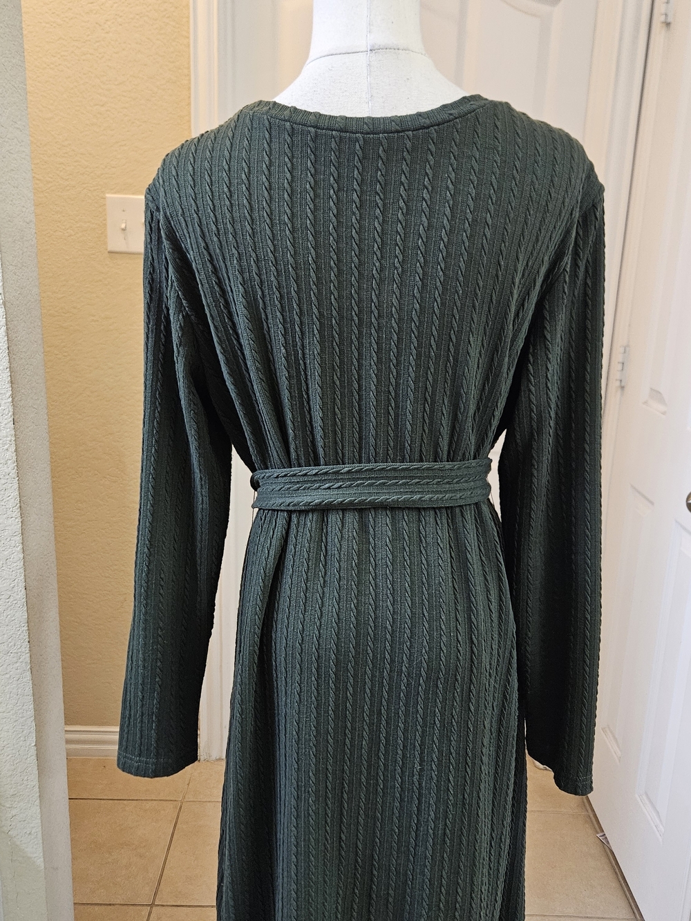 Ekouaer Ribbed Knit Belted Midi Dress – Forest Green (Size M) - Picture 7 of 10